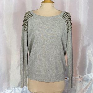 HALOGEN Cashmere Round Neck Embellished Shoulder Sweater Oatmeal Extra Large